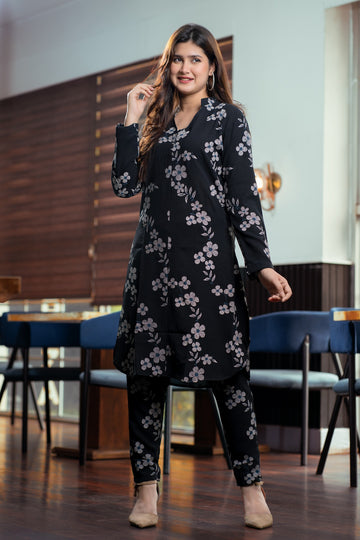 Midnight Blossom Printed Kurta Set