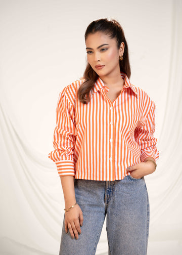 ZYNA Striped Orange Regular Shirt