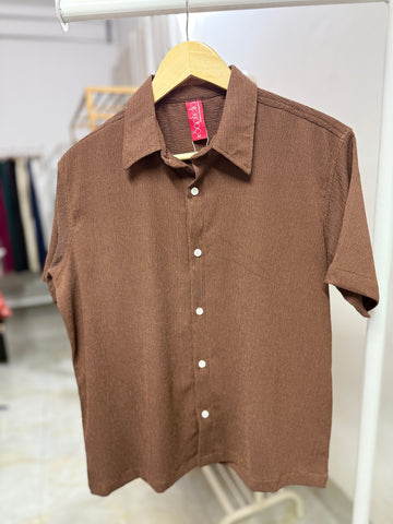 Textured Coffee Brown Casual Shirt