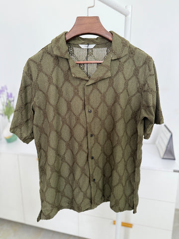 ZYNA Olive Mesh Diamond Shirt