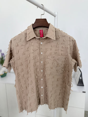 Loose Weave Fringe Design Oversized Shirt