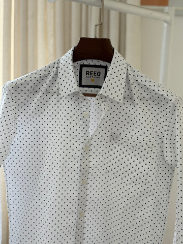 White Shirt with Black Polka Dots – Classic Slim Fit