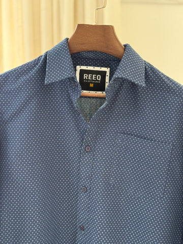 Navy Blue Microprint Shirt for Smart Casual Style