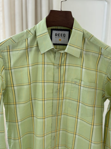 Light Green Windowpane Check Casual Shirt