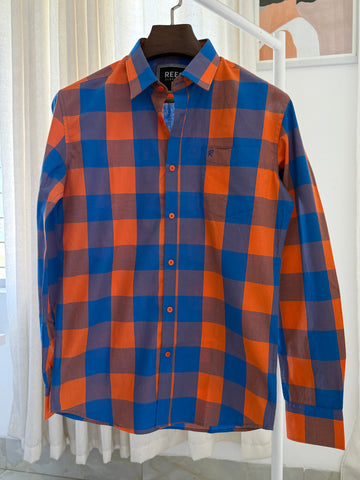 Vibrant Bright Orange and Blue Checked Shirt