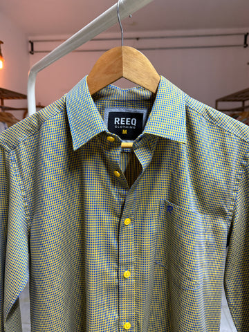"REEQ Micro Gingham Yellow & Blue Shirt