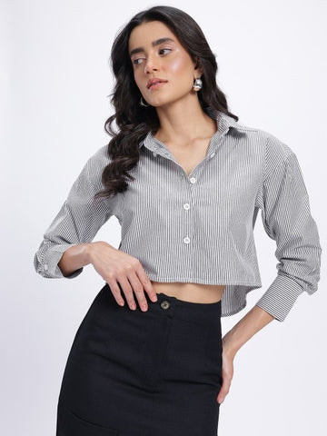 Black Pinstripe Cropped Shirt