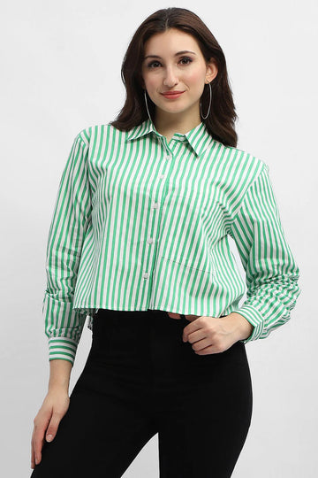 ZYNA Striped Green Regular Shirt