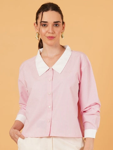 Women Comfort Fit Vertical Spread Collar Casual Shirt
