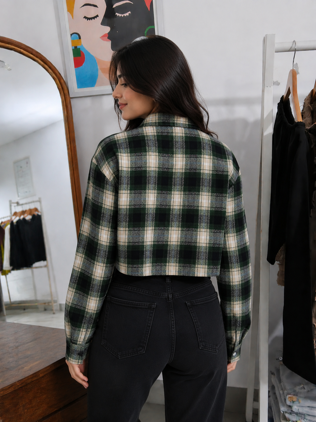 Evergreen Cropped Flannel Shirt Cropped Drop Shoulder Shirt