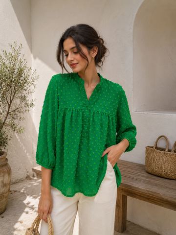 Green Garden Button-Front Blouse