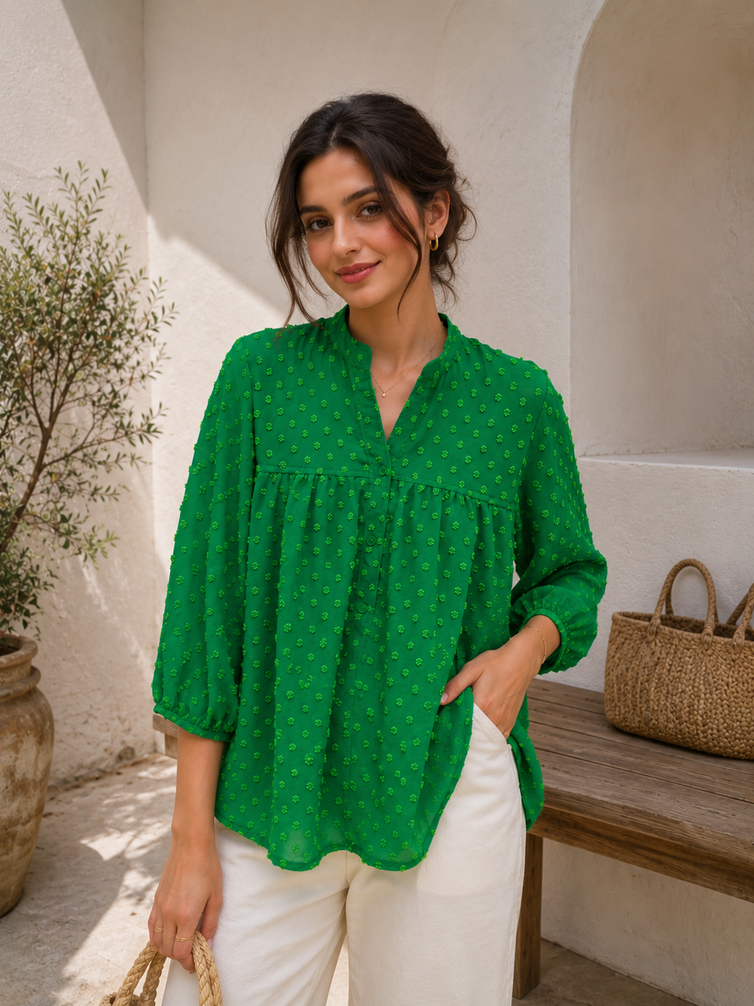 Green Garden Button-Front Blouse