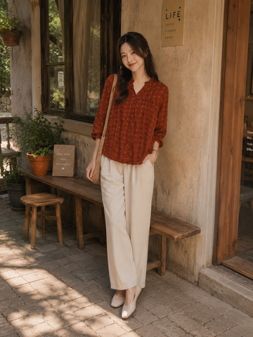 Women's Lightweight Rust Smock Blouse
