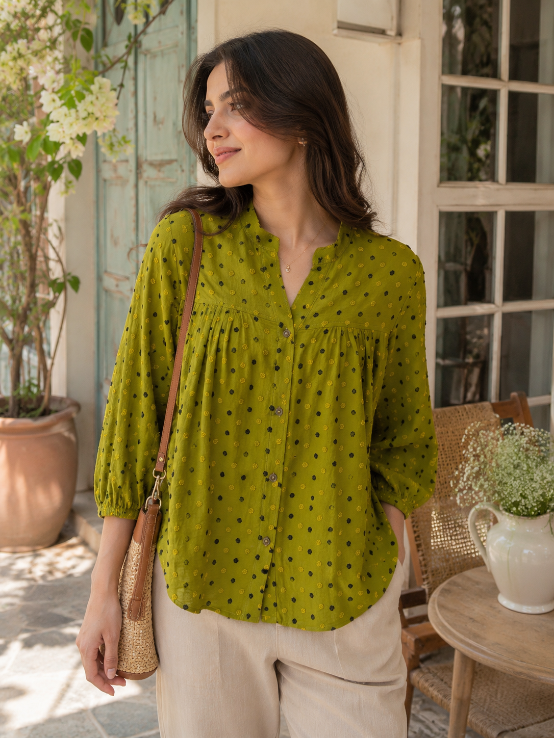 Women's Lightweight Olive Green Bohemian Blouse