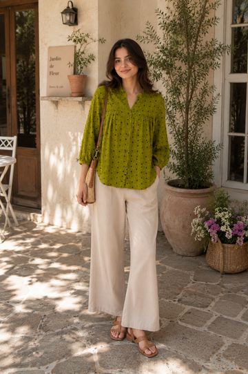 Women's Lightweight Olive Green Bohemian Blouse