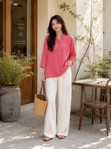 Women's Lightweight Pink Oversized Blouse
