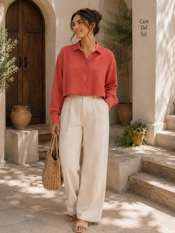 Women's Terracotta Long Sleeve Cropped Shirt
