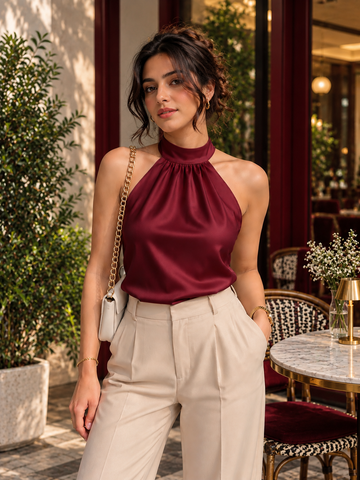 Women’s Ivory Silk Halter Neck Top