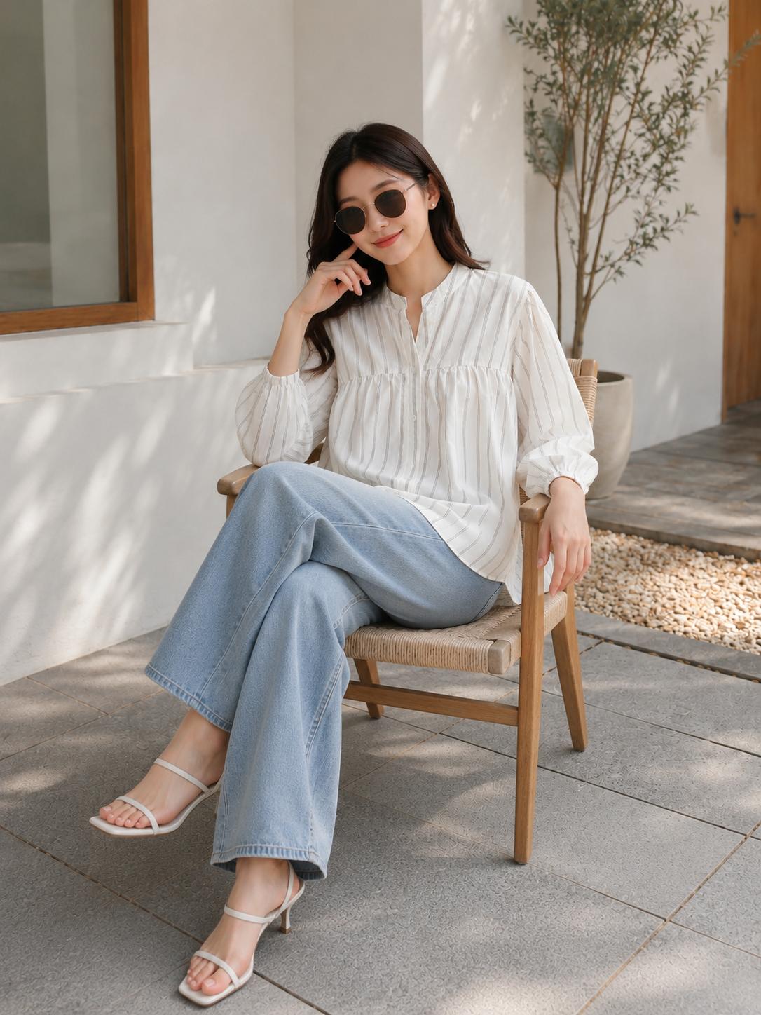 ZYNA Luna Stripe Cotton Blouse