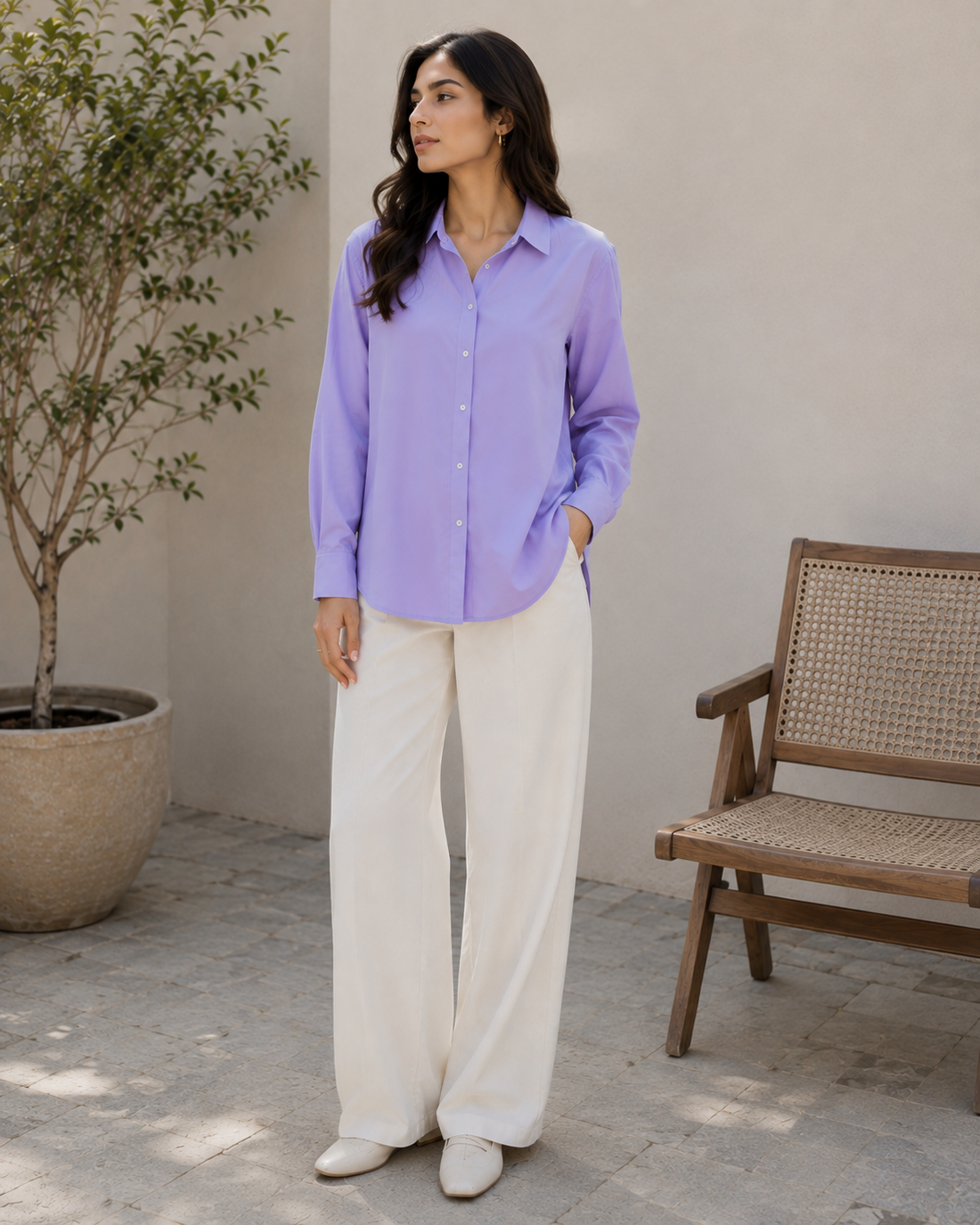 Women’s Soft Lavender Relaxed Fit Button-Up Shirt