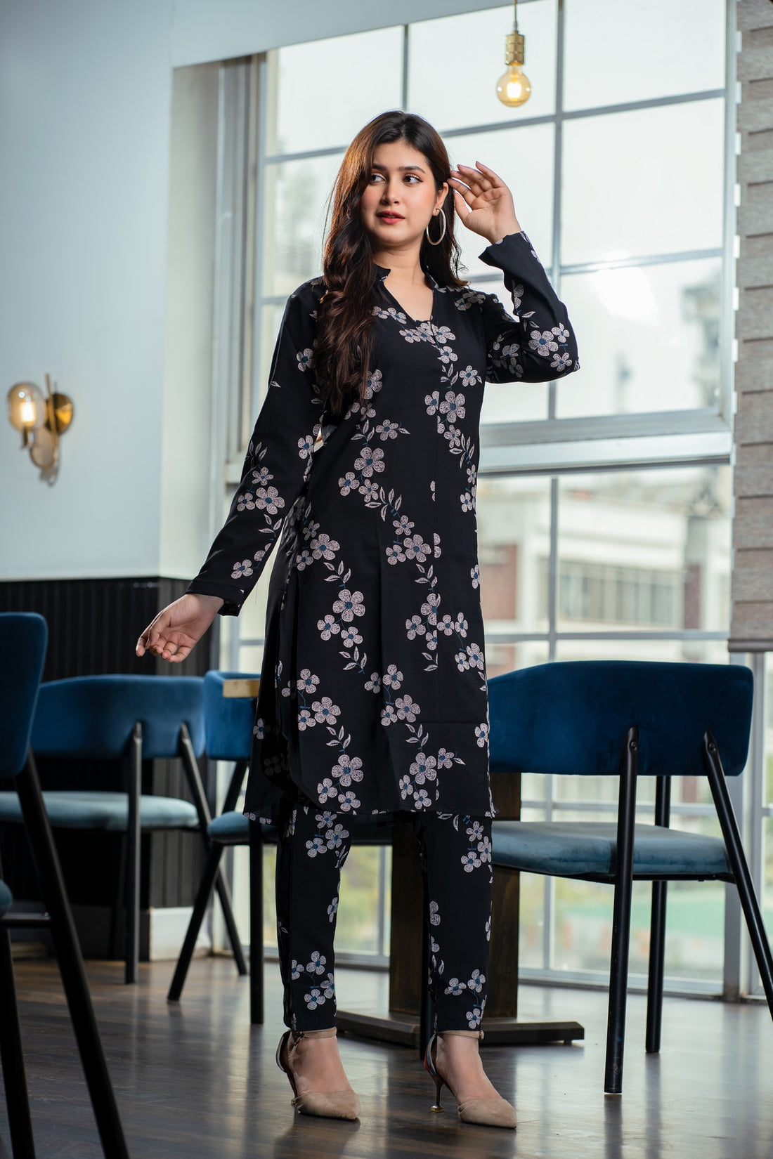 Midnight Blossom Printed Kurta Set