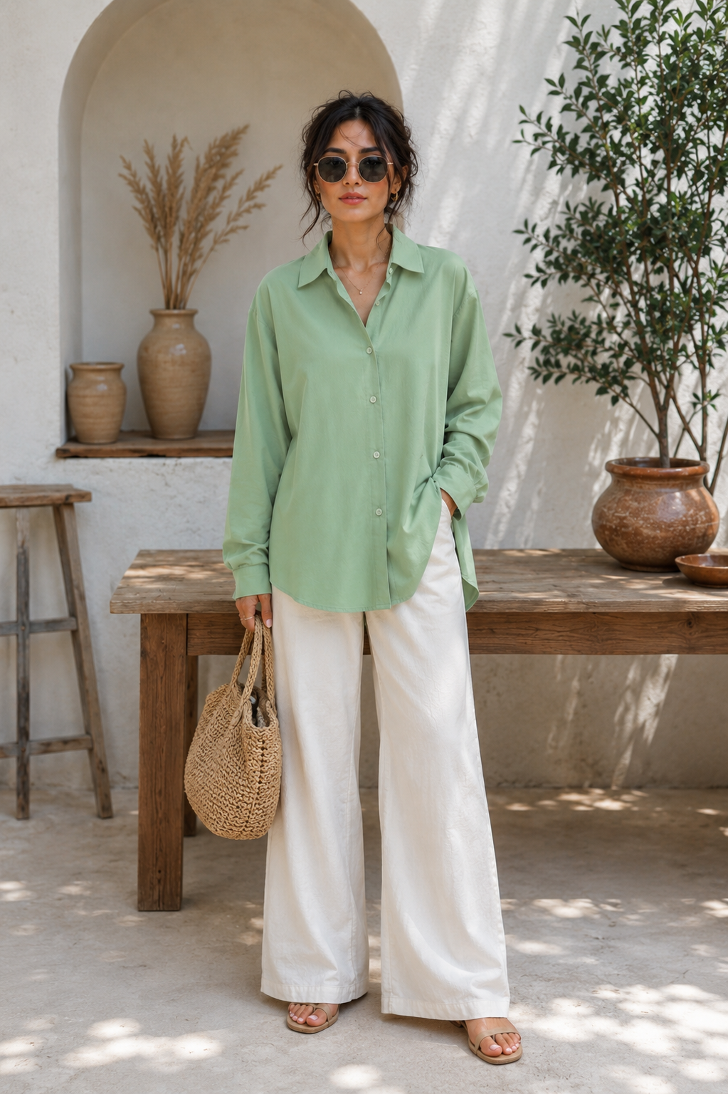 Sage Green Relaxed Fit Button Down Shirt