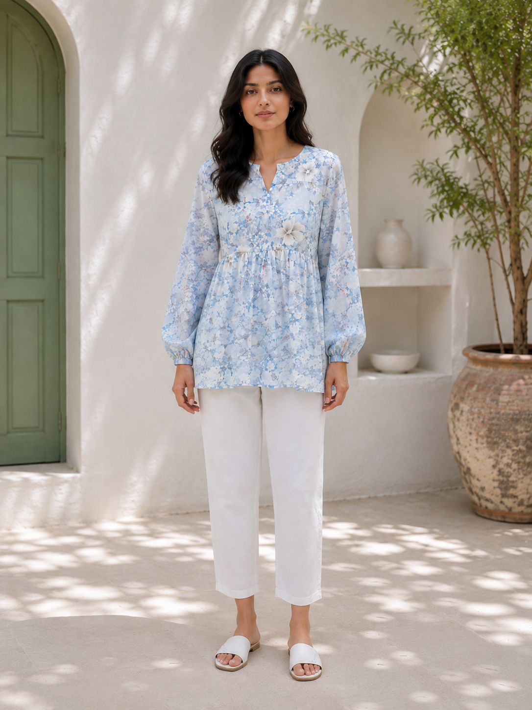 Women's Floral Printed Peplum Top