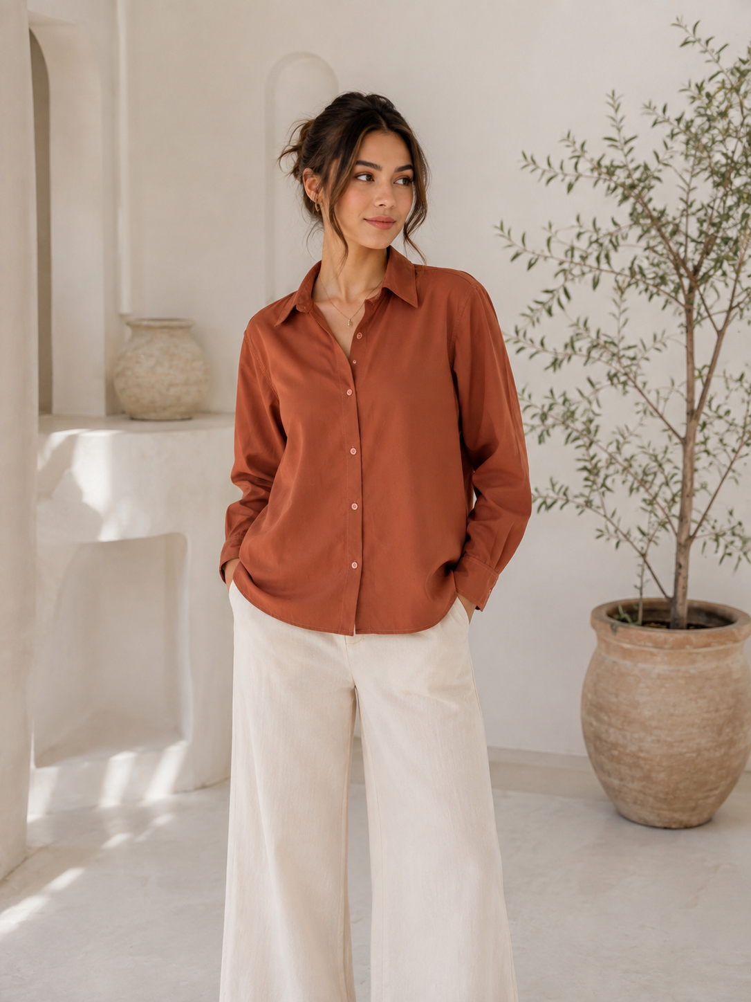 Women's Terracotta Oversized Button-Down Shirt