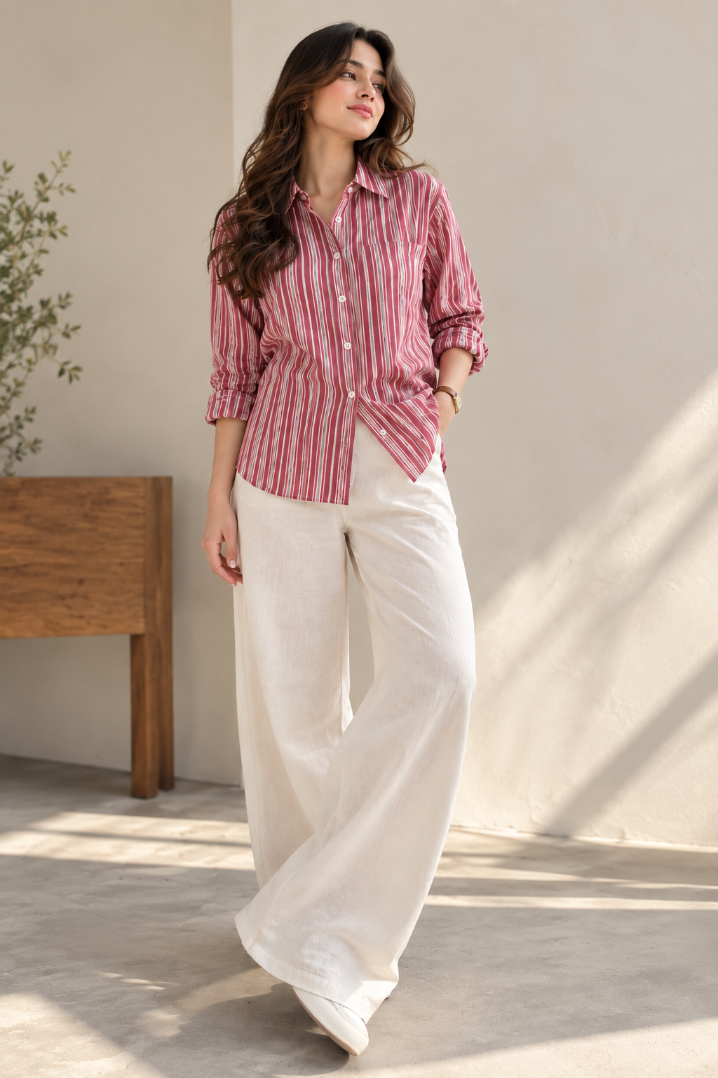 Zyna Blush Stripe Button-Up Shirt