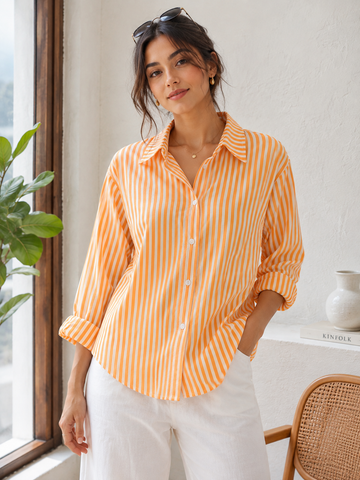 Women's Relaxed Fit Striped Linen Cotton Shirt