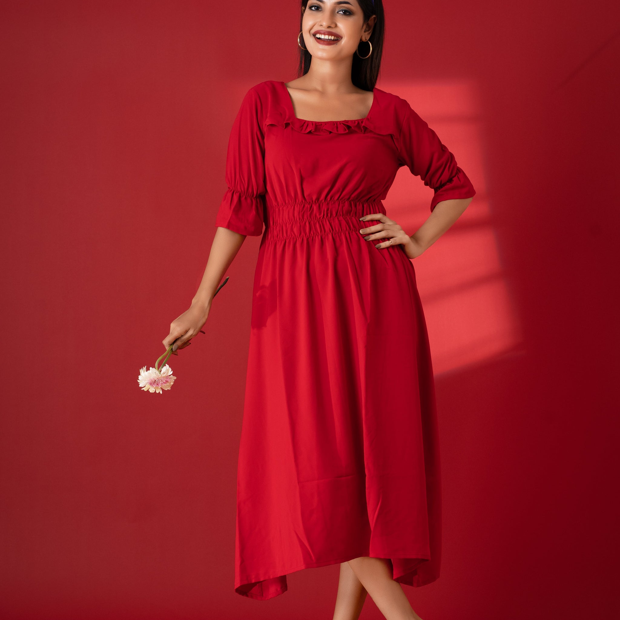 Red Reverie Square Neck Dress