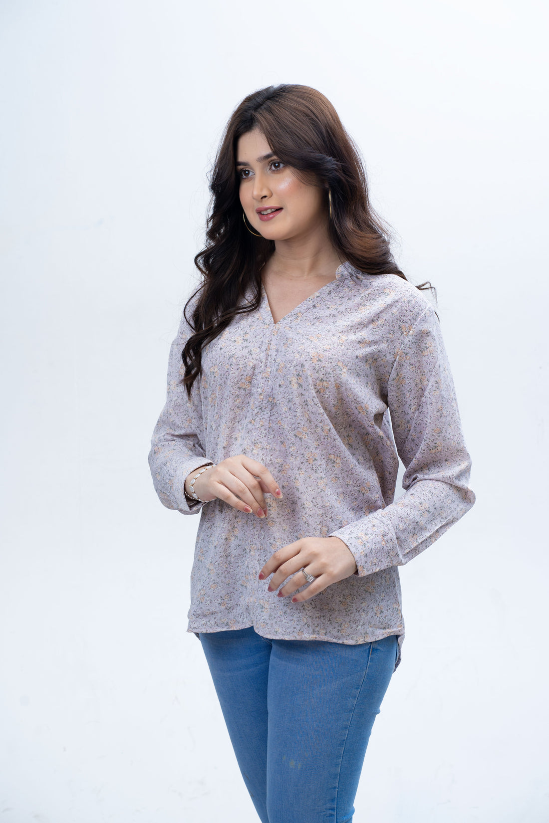 Double Georgette floral print v-neck tops