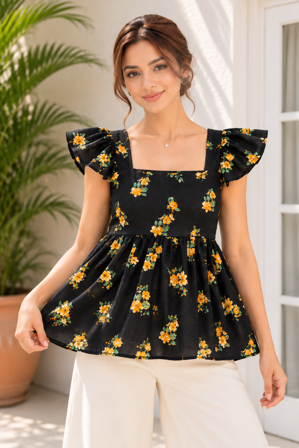 Sunny Bloom Floral Peplum Top