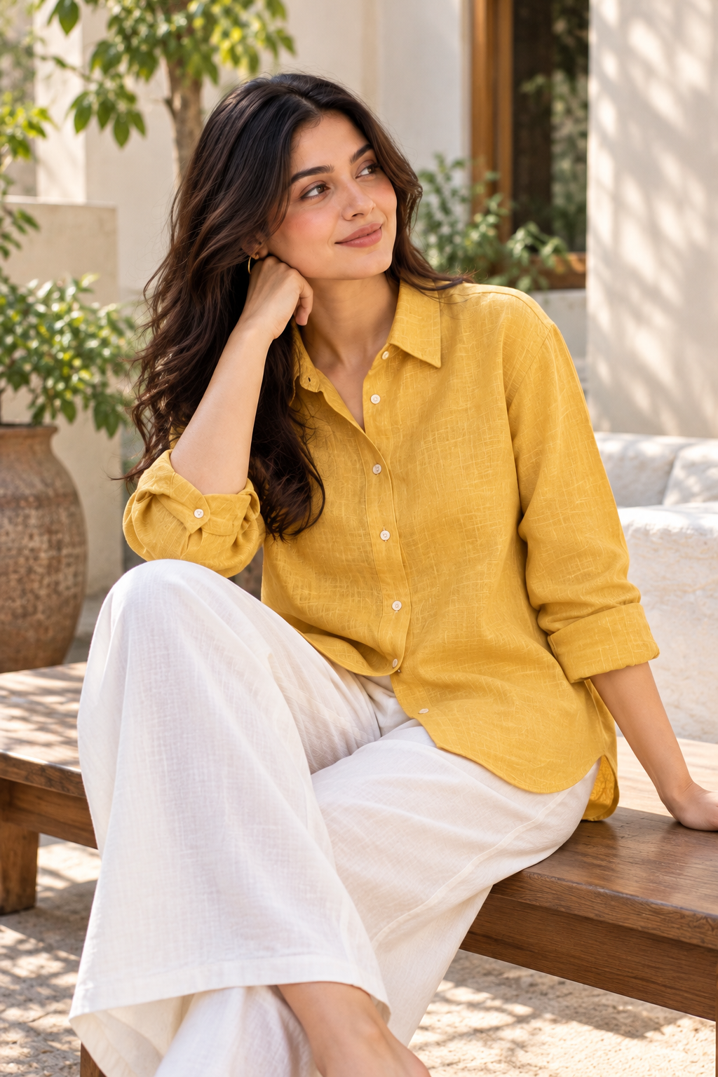Women’s Mustard Yellow Linen Shirt