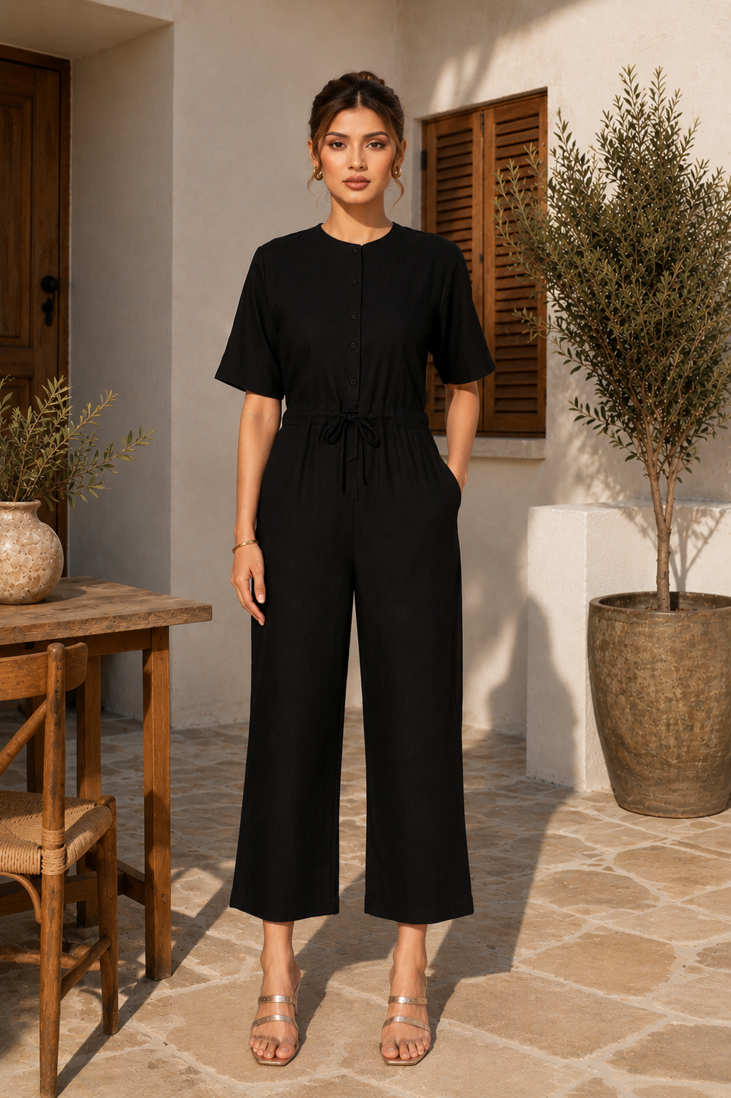 Women’s Black Button Front Jumpsuit