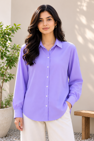Women’s Soft Lavender Relaxed Fit Button-Up Shirt