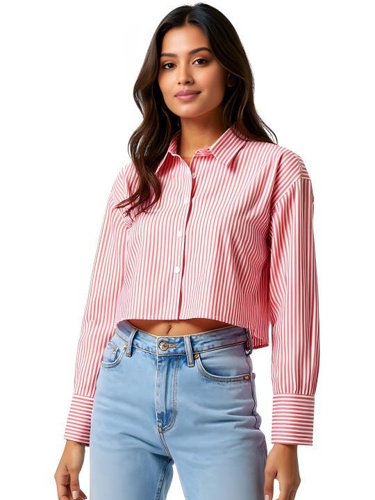 Classic Pink Pinstripe Cropped Shirt