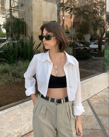 Essential White Crop Button-Up