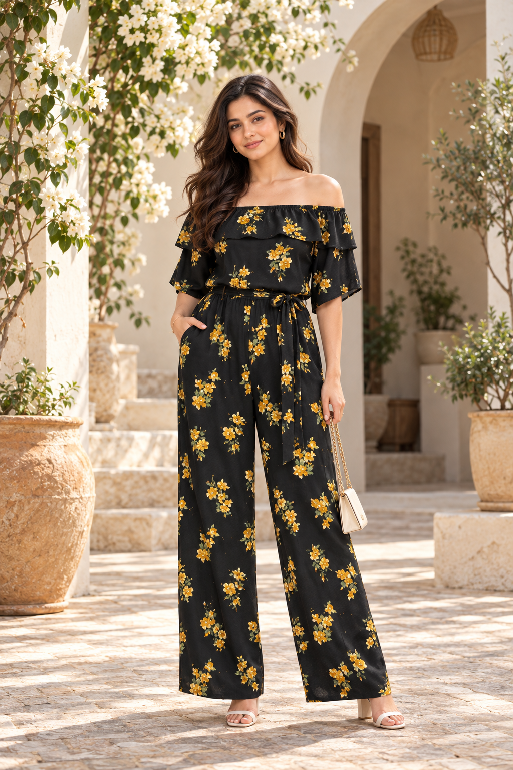 Elegant Floral Print Wide-Leg Jumpsuit for Women
