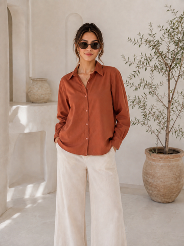 Women's Terracotta Oversized Button-Down Shirt