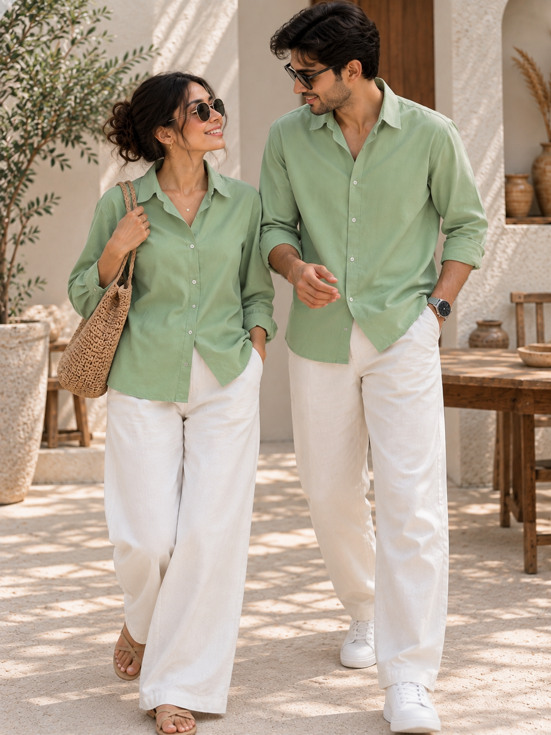Sage Green Couple Matching Shirts
