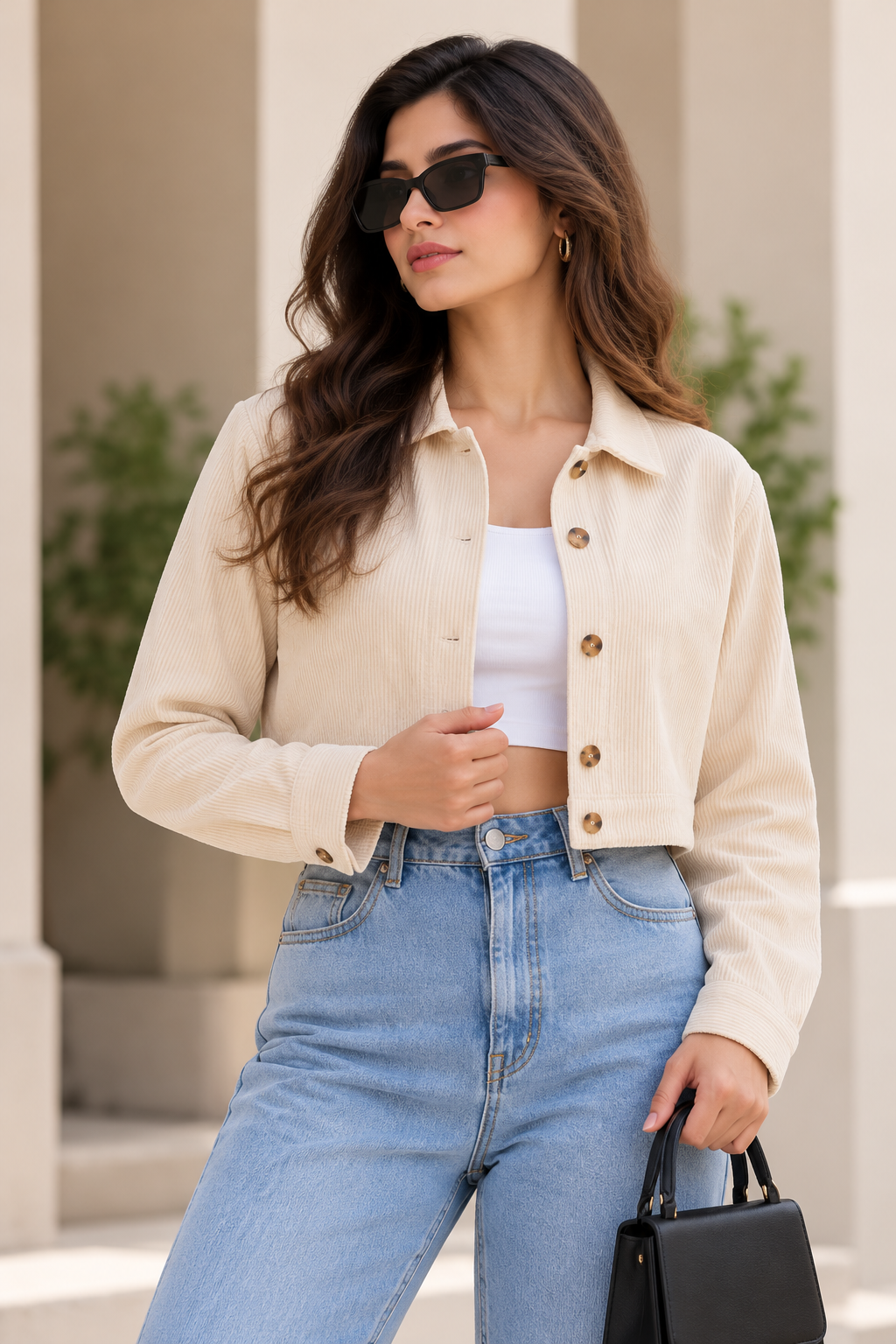 Women’s Corduroy Cropped Button-Up Jacket