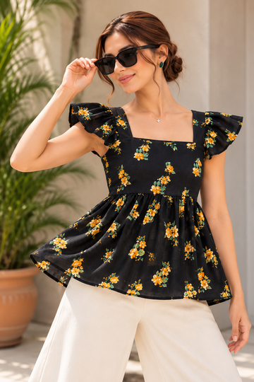 Sunny Bloom Floral Peplum Top