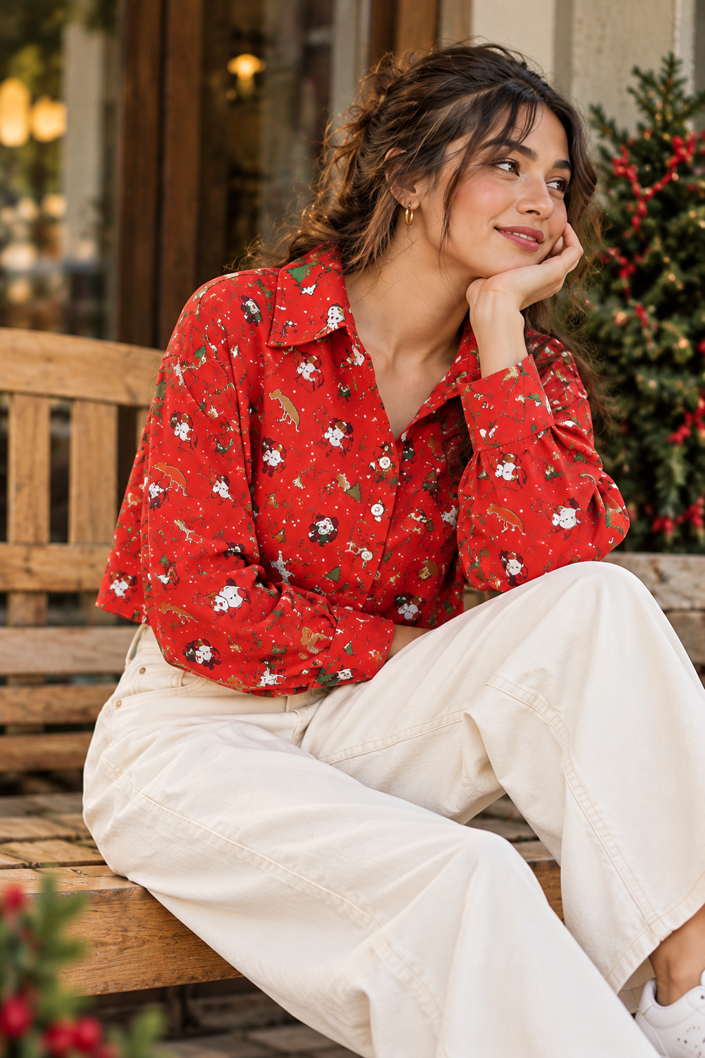 Festive Print Cropped Shirt