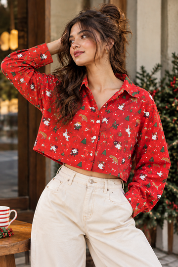 Festive Print Cropped Shirt