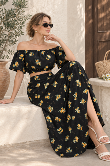 Floral Off-Shoulder Crop Top & Maxi Skirt Set