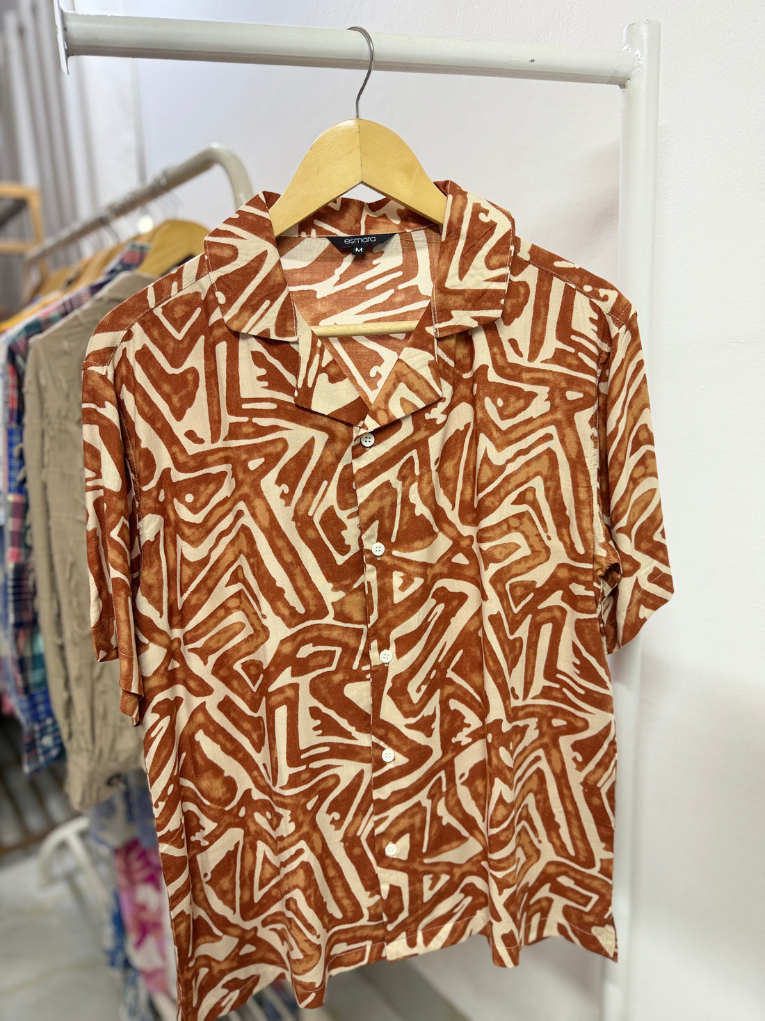Tribal Print Short Sleeve Cuban Collar Shirt