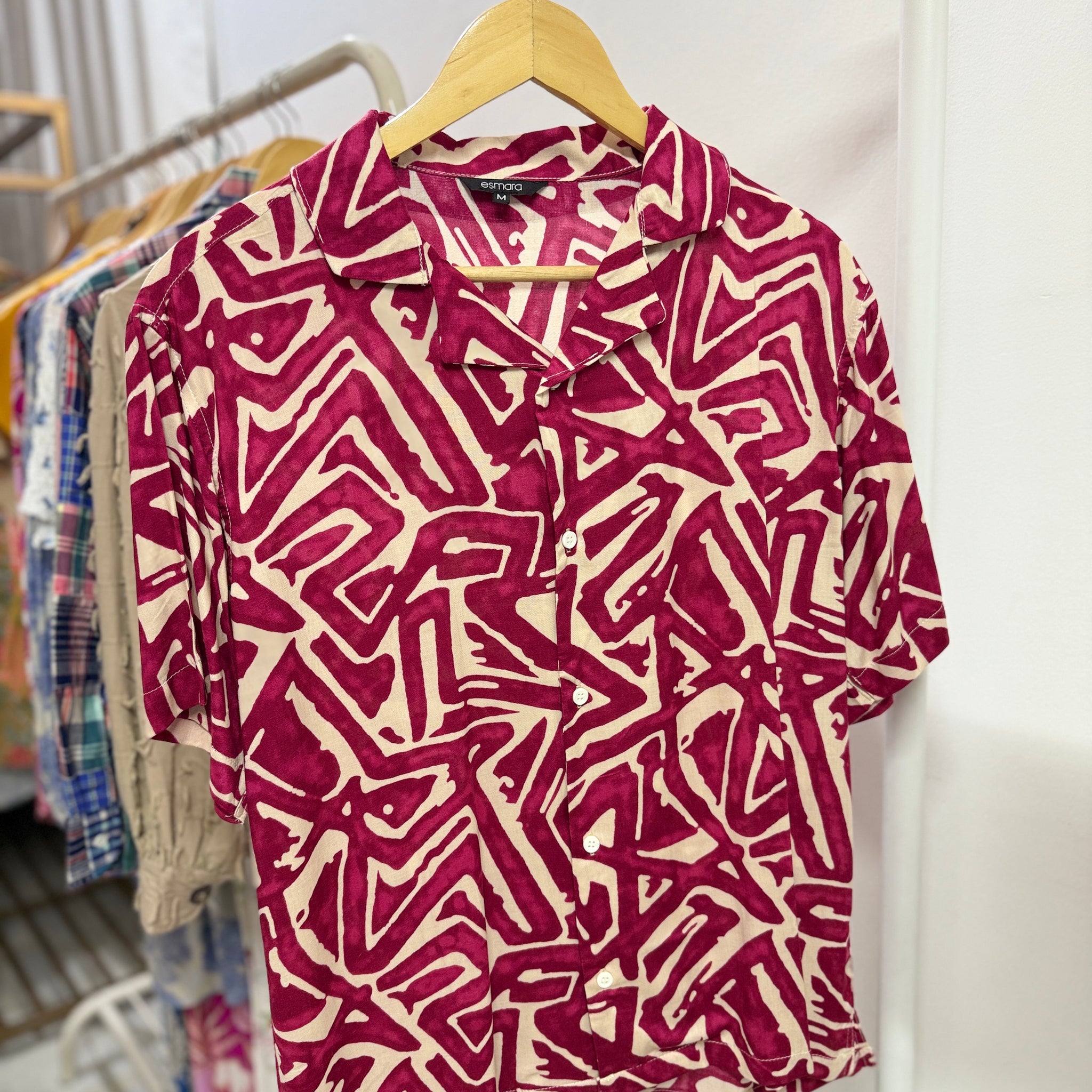 Tribal Print Short Sleeve Cuban Collar Shirt