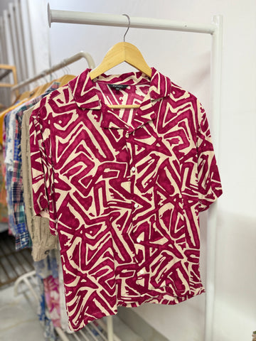Tribal Print Short Sleeve Cuban Collar Shirt