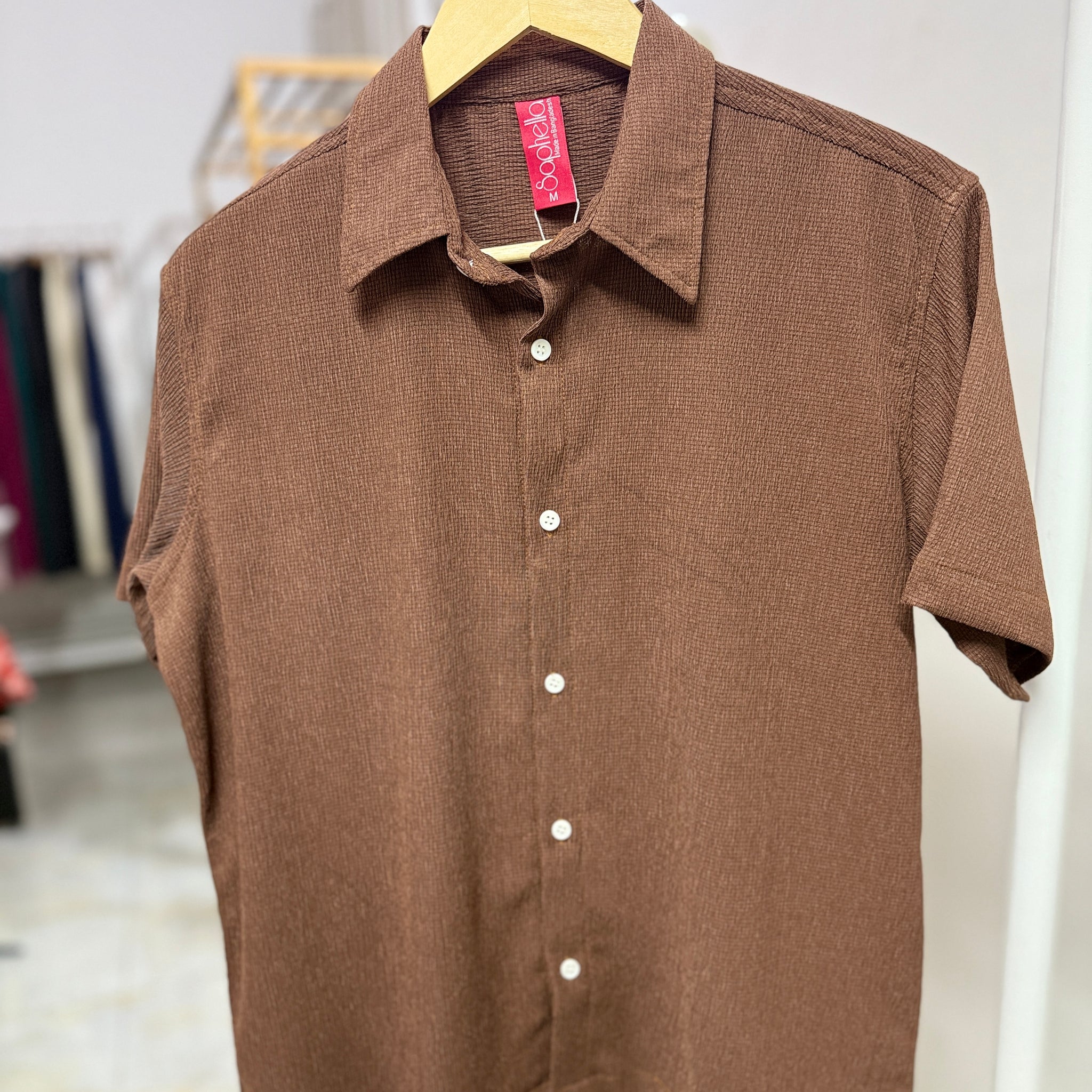 Textured Coffee Brown Casual Shirt